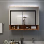 Badeværelsesskab med spejl + LED 80x15x60 cm MDF egetræsfarvet - Kategori: 4 Badeværelsesskab med spejl + LED 80x15x60 cm MDF egetræsfarvet