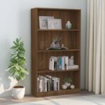 Bogreol m. 4 hylder 80x24x142 cm konstrueret træ brun egetræ - Kategori: 4 Bogreol m. 4 hylder 80x24x142 cm konstrueret træ brun egetræ