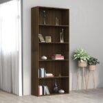 Bogreol m. 5 hylder 80x30x189 cm konstrueret træ brun egetræ - Kategori: 4 Bogreol m. 5 hylder 80x30x189 cm konstrueret træ brun egetræ