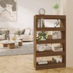 Bogreol/rumdeler 80x30x135 cm konstrueret træ brun egetræ - Kategori: Egetræshylder til hjemmet 4 Bogreol/rumdeler 80x30x135 cm konstrueret træ brun egetræ