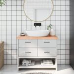 Bordplade til badeværelse 100x30x(2-6) cm massivt træ lysebrun