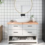 Bordplade til badeværelse 120x50x(2-6) cm massivt træ lysebrun - Kategori: 4 Bordplade til badeværelse 120x50x(2-6) cm massivt træ lysebrun