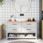 Bordplade til badeværelse 140x30x(2-4) cm massivt træ lysebrun - Kategori: 4 Bordplade til badeværelse 140x30x(2-4) cm massivt træ lysebrun