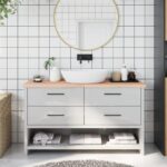 Bordplade til badeværelse 140x30x(2-4)cm massivt træ ubehandlet - Kategori: 4 Bordplade til badeværelse 140x30x(2-4)cm massivt træ ubehandlet