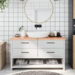 Bordplade til badeværelse 140x50x(2-4) cm massivt træ lysebrun - Kategori: 4 Bordplade til badeværelse 140x50x(2-4) cm massivt træ lysebrun