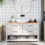 Bordplade til badeværelse 140x50x(2-4)cm massivt træ ubehandlet - Kategori: 4 Bordplade til badeværelse 140x50x(2-4)cm massivt træ ubehandlet