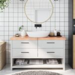 Bordplade til badeværelse 140x50x(2-6) cm massivt træ lysebrun - Kategori: 4 Bordplade til badeværelse 140x50x(2-6) cm massivt træ lysebrun