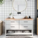 Bordplade til badeværelse 140x50x(2-6)cm massivt træ ubehandlet - Kategori: 4 Bordplade til badeværelse 140x50x(2-6)cm massivt træ ubehandlet