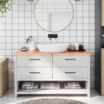 Bordplade til badeværelse 140x60x(2-4) cm massivt træ lysebrun - Kategori: 4 Bordplade til badeværelse 140x60x(2-4) cm massivt træ lysebrun