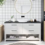Bordplade til badeværelse 160x30x(2-4) cm massivt træ mørkebrun - Kategori: 4 Bordplade til badeværelse 160x30x(2-4) cm massivt træ mørkebrun