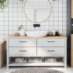 Bordplade til badeværelse 160x30x(2-4)cm massivt træ ubehandlet - Kategori: 4 Bordplade til badeværelse 160x30x(2-4)cm massivt træ ubehandlet