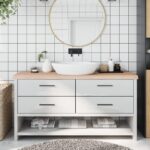Bordplade til badeværelse 160x30x(2-6)cm massivt træ ubehandlet - Kategori: 4 Bordplade til badeværelse 160x30x(2-6)cm massivt træ ubehandlet