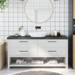 Bordplade til badeværelse 160x40x(2-6) cm massivt træ mørkebrun - Kategori: 4 Bordplade til badeværelse 160x40x(2-6) cm massivt træ mørkebrun