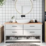 Bordplade til badeværelse 160x50x(2-4)cm massivt træ ubehandlet - Kategori: 4 Bordplade til badeværelse 160x50x(2-4)cm massivt træ ubehandlet