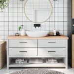 Bordplade til badeværelse 160x50x(2-6)cm massivt træ ubehandlet - Kategori: 4 Bordplade til badeværelse 160x50x(2-6)cm massivt træ ubehandlet