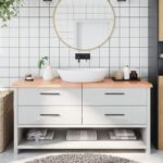 Bordplade til badeværelse 160x60x(2-4) cm massivt træ lysebrun - Kategori: 4 Bordplade til badeværelse 160x60x(2-4) cm massivt træ lysebrun