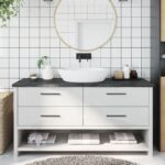 Bordplade til badeværelse 160x60x(2-4) cm massivt træ mørkebrun - Kategori: 4 Bordplade til badeværelse 160x60x(2-4) cm massivt træ mørkebrun
