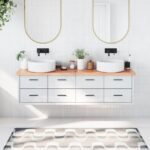 Bordplade til badeværelse 180x30x(2-4) cm massivt træ lysebrun - Kategori: 4 Bordplade til badeværelse 180x30x(2-4) cm massivt træ lysebrun