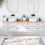 Bordplade til badeværelse 200x30x(2-4) cm massivt træ lysebrun - Kategori: 4 Bordplade til badeværelse 200x30x(2-4) cm massivt træ lysebrun