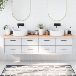 Bordplade til badeværelse 200x60x(2-6)cm massivt træ ubehandlet