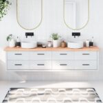 Bordplade til badeværelse 220x40x(2-6) cm massivt træ lysebrun