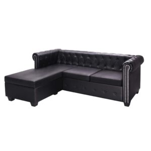 Chaiselong Chesterfield sofa kunstlæder sort