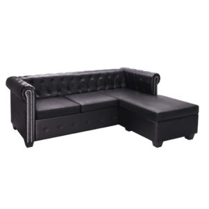 Chaiselong Chesterfield sofa kunstlæder sort