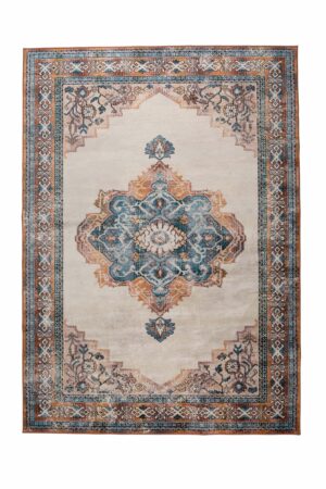 DUTCHBONE Mahal gulvtæppe, rektangulær - blå og mursten bomuld, polyester, rayon (170X240)