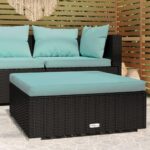Fodskammel med hynde til haven 70x70x30 cm polyrattan sort