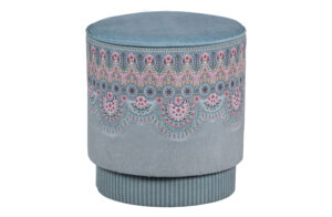 PIP STUDIOS Pip Pouf Majorelle, medium - blå fløjl med multifarvet print (Ø40)