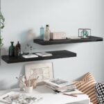 Svævehylder 2 stk. 80×23,5×3,8 cm MDF sort højglans - Kategori: 4 Svævehylder 2 stk. 80x23,5x3,8 cm MDF sort højglans