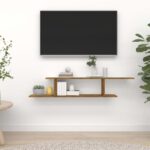 Væghængt tv-hylde 125x18x23 cm konstrueret træ røget egetræ - Kategori: 4 Væghængt tv-hylde 125x18x23 cm konstrueret træ røget egetræ