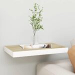 Væghylde 40x23x3,8 cm MDF egetræsfarve og hvid - Kategori: 4 Væghylde 40x23x3,8 cm MDF egetræsfarve og hvid