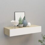 Væghylde m. skuffe 60×23,5×10 cm MDF egetræsfarve hvid - Kategori: 4 Væghylde m. skuffe 60x23,5x10 cm MDF egetræsfarve hvid