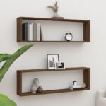 Væghylder 2 stk. 100x15x30 cm konstrueret træ brun egetræ - Kategori: 4 Væghylder 2 stk. 100x15x30 cm konstrueret træ brun egetræ