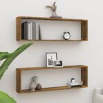 Væghylder 2 stk. 100x15x30 cm konstrueret træ røget egetræ - Kategori: 4 Væghylder 2 stk. 100x15x30 cm konstrueret træ røget egetræ