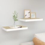 Væghylder 2 stk. 50x23x3,8 cm MDF egetræsfarve og hvid