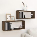Væghylder 2 stk. 60x15x23 cm konstrueret træ brun egetræ - Kategori: 4 Væghylder 2 stk. 60x15x23 cm konstrueret træ brun egetræ