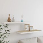 Væghylder 2 stk. 80×23,5×3,8 cm MDF egetræsfarve og hvid - Kategori: 4 Væghylder 2 stk. 80x23,5x3,8 cm MDF egetræsfarve og hvid