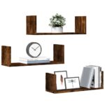 Væghylder 3 stk. 58x18x18 cm konstrueret træ røget egetræ - Kategori: 4 Væghylder 3 stk. 58x18x18 cm konstrueret træ røget egetræ