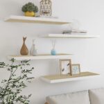 Væghylder 4 stk. 80x23,5x3,8 cm MDF egetræsfarve og hvid