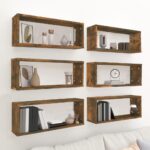 Væghylder 6 stk. 60x15x23 cm konstrueret træ røget egetræ - Kategori: 4 Væghylder 6 stk. 60x15x23 cm konstrueret træ røget egetræ