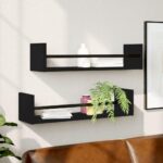 Væghylder med stænger 2 stk. 60x16x14 cm sort - Kategori: 4 Væghylder med stænger 2 stk. 60x16x14 cm sort