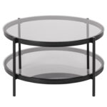 ACT NORDIC Bayonne rund sofabord, m. hylde – røgfarvet glas og sort metal (Ø75) - Kategori: 4 ACT NORDIC Bayonne rund sofabord, m. hylde - røgfarvet glas og sort metal (Ø75)