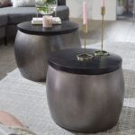 Designer sofaborde, sæt med 2, metal og træ, sort og sølvfarvet - Kategori: 4 Designer sofaborde, sæt med 2, metal og træ, sort og sølvfarvet