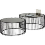 KARE DESIGN Wire Black sofabord - klart glas/sort stål, rundt (2/sæt)