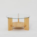 NORDVÄRK Mondo sofabord, m. 1 hylde, rund - glas og egefarvet fyrretræ (Ø75)