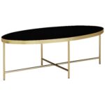 Ovalt Sofabord I Glam-Stilen, Sort Glas Med Guldkant – 110 X 56 cm - Kategori: 4 Ovalt Sofabord I Glam-Stilen, Sort Glas Med Guldkant - 110 X 56 cm