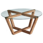 Rundt Lotus sofabord i træ med glasbordplade Ø75×35 cm - Kategori: 4 Rundt Lotus sofabord i træ med glasbordplade Ø75x35 cm