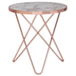 Rundt Sofabord I Hvidt Marmorlook Med Kobber - 55 Cm